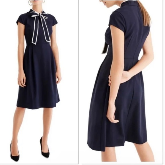 J Crew Bow Tie Neck Dress 365 Crepe Cap Sleeve - Picture 2 of 3